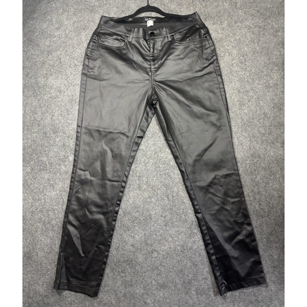 VENUS Women's Faux Leather Pants Size 12 Black Straight Leg High Rise